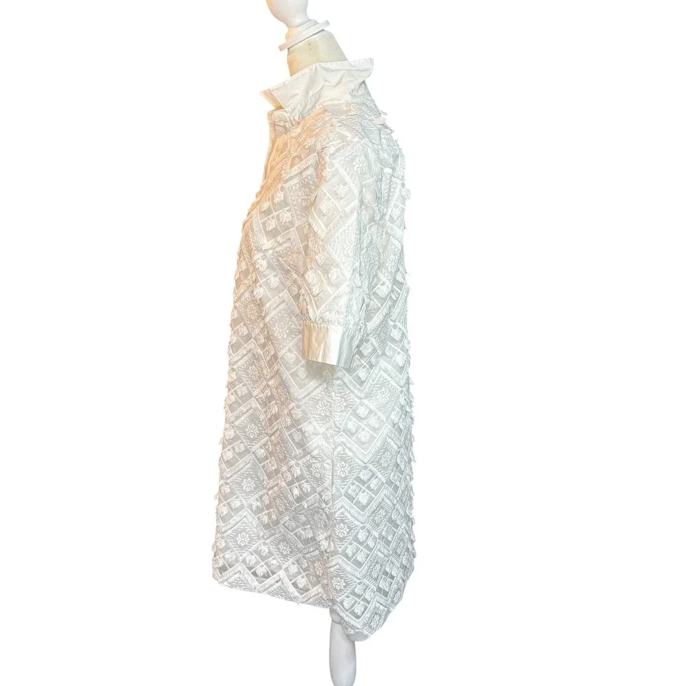 Banana Republic White Textured Tufted Geometric Polo Dress Short Sleeve S #914